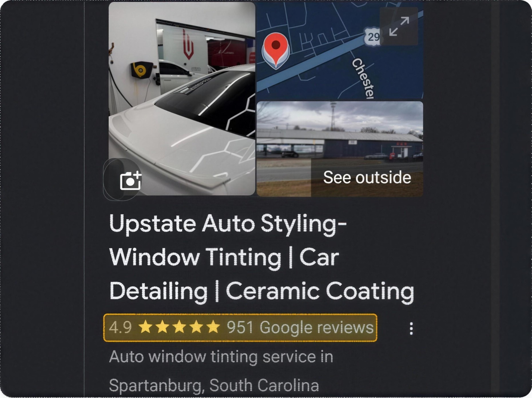 Upstate Auto Styling Google Business Profile with 4.9 stars